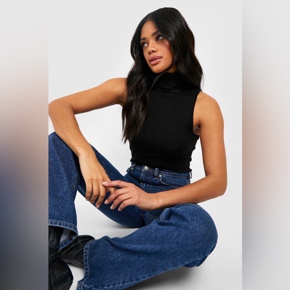 NWOT Missguided Black Ribbed Mock neck Sleeveless Bodysuit sz 8 / 10 - Picture 3 of 11